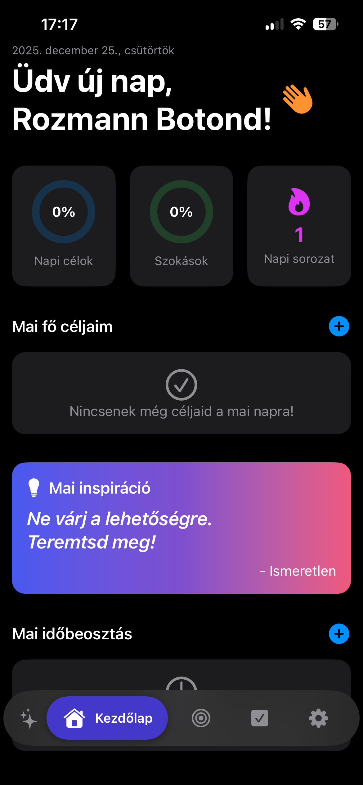 A ToDo App kezdőképernyője